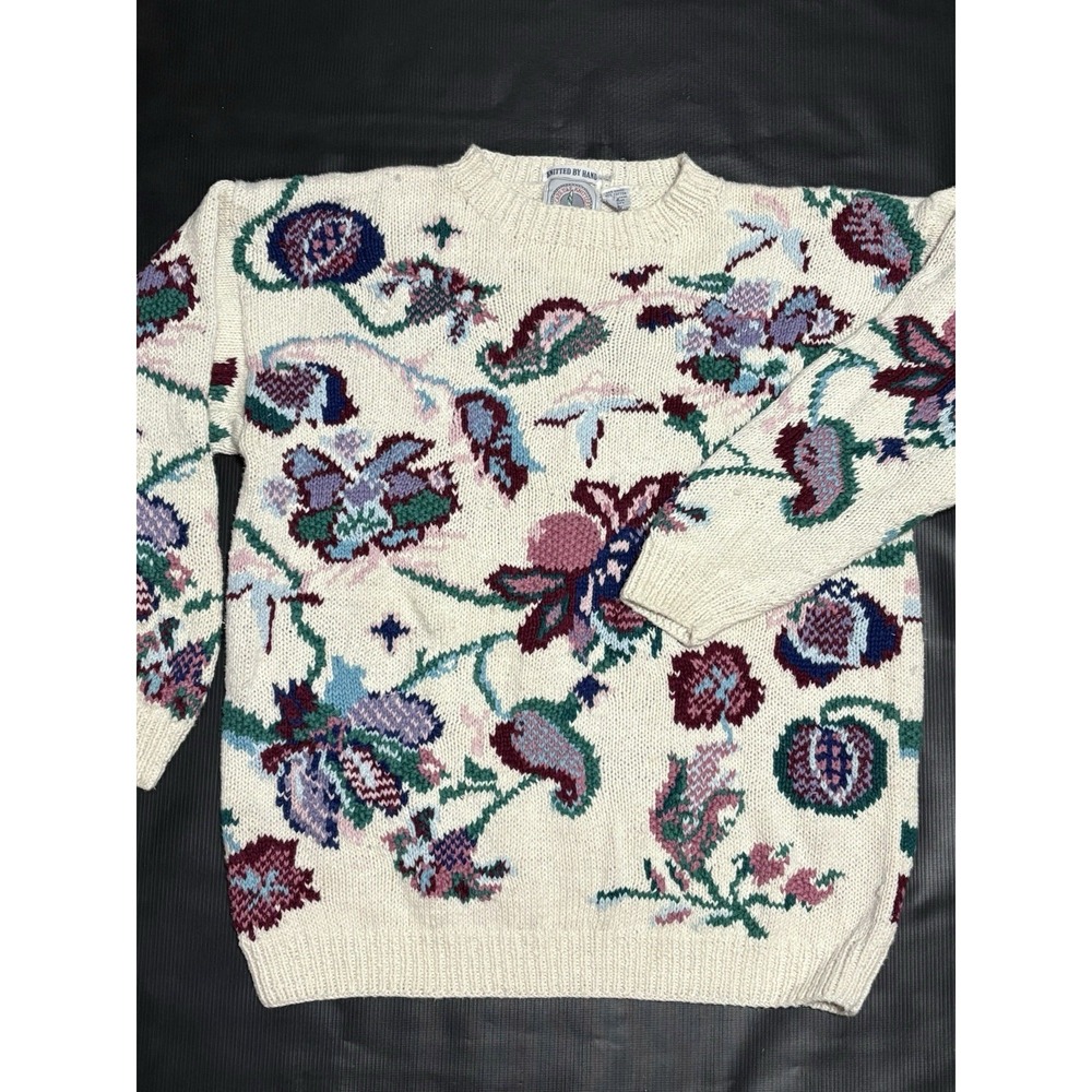 Vintage Cottage Grandma Core Sweater Flower Floral Cape Isle Knitters M-XL Rare - Picture 3 of 7